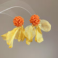 Chiffon Petal Flower Clip Earrings in Two Colors With Decorative Metal Accents view 7