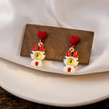 Cartoon Reindeer Heart Drop Earrings Red and White Colorways view 4