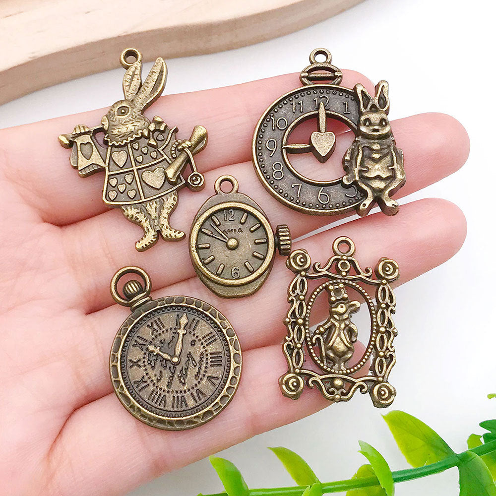 Antique Bronze Zinc Alloy Rabbit Teapot Clock Key Charm Pendants for DIY Wonderland Jewelry