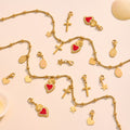 Gold Multi Charm Heart Cross Pearl Layered Necklace Mix view 4
