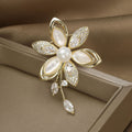 Gold Camellia Brooch White Shell Pearl Clear Zircon view 2