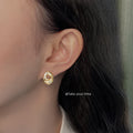 Gold Twisted Swirl Stud Earrings Crystal Arc Open Center view 2