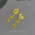 Gold Tone Lemon Yellow Flower Cluster And Chain Tassel Hook Earrings view 6