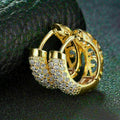 Gold Tone Crystal Pave Huggie Hoop Earrings Polished Statement Fashion Jewelry view 1
