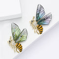 Bee Acrylic Wing Rhinestone Yellow Stripe Gold Brooch view 2