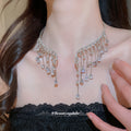Silver Crystal Fringe Collar Necklace With Teardrop Dangles view 1
