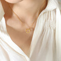 Irregular Open Circle Pendant Necklace Fine Cable Chain Gold Tone view 1