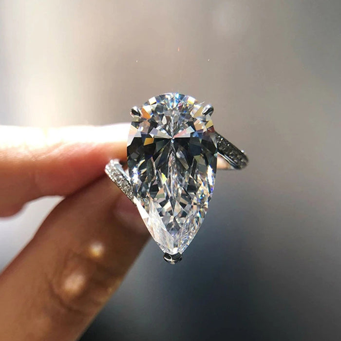 Oversized Pear-Shaped Clear Solitaire Bypass Ring In Silver Tone