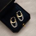 Gold Huggie with Silver Chain Fringe Dangle Earrings view 1