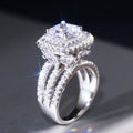 Square Clear Solitaire Double-Halo Triple-Rail Ring Silver Tone view 2