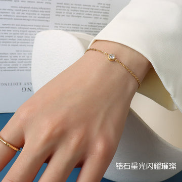 Slim Chain Bracelet Single Bezel Set Round Clear Stone