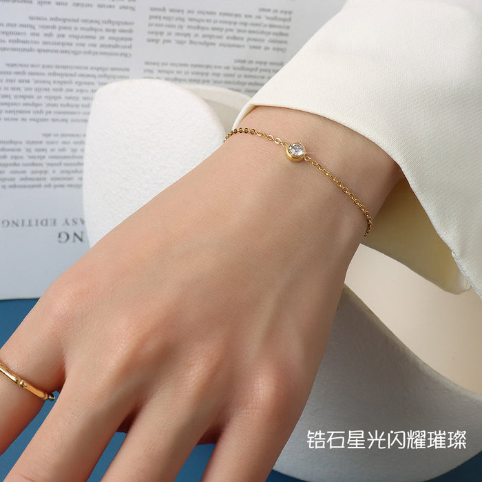 Slim Chain Bracelet Single Bezel Set Round Clear Stone
