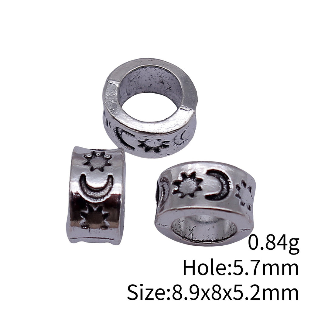 8.9x8x5.2mm 0.84g Antique Silver Zinc Alloy Sun Moon Pattern Large Hole Spacer Beads for DIY Bracelets