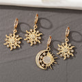 Gold Tone Crystal Sun and Moon Huggie Drop Earring Pairs view 1