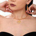 Gold Spiral Sun Pendant Necklace And Hoop Drop Earrings view 7