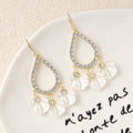 Shell Look Petal Crystal Teardrop Long Hook Earrings view 2