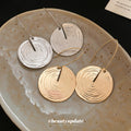 Textured Round Disc Drop Hook Earrings Statement Pair view 2