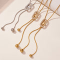 Oval Zircon Slider Y-Necklace Ball Tips Gold Steel Snake Chain view 1