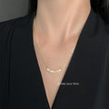 Gold Tone Curved Row Clear Baguette Stone Pendant Chain Necklace view 2