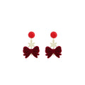 Red Flocked Bow Snowflake Long Dangle Stud Earrings view 5