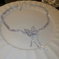 Silver Rhinestone Multi Row Butterfly Tassel Choker Necklace view 6