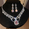 Silver Scalloped Crystal Necklace Earring Sets Three Colors view 8
