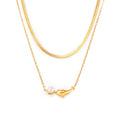 Gold Dolphin Pearl Pendant Necklace Or Herringbone Chain view 5