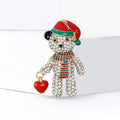 Crystal Teddy Bear Brooch With Red Santa Hat And Heart Drop view 2