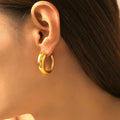 Chunky C Shape Hollow Horn Hoop Stud Earrings Gold Tone Metal view 3