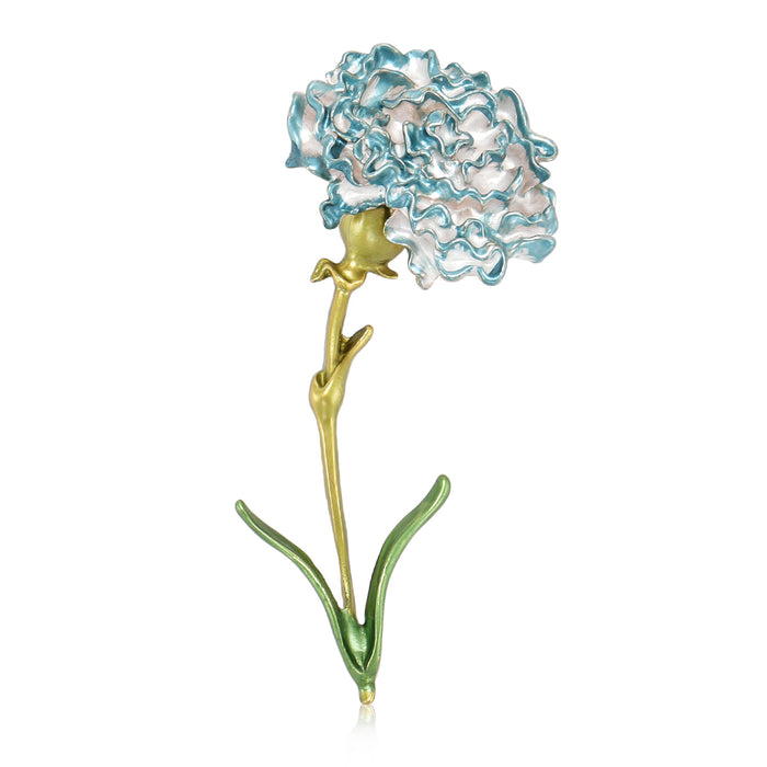 Textured Enamel Carnation Stem Brooch in Blue and Pink
