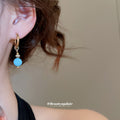 Gold Turquoise Oval Studs Bead Drop Huggie Earrings view 4