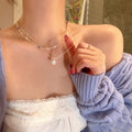 Double Strand Pearl and Star Pendant Necklace Statement Jewelry Design view 3