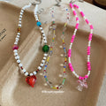 Colorful Beaded Heart Pendant Necklace in Three Colorways view 2