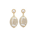 White Oval Leaf and Pearl Drop Earrings in Gold Tone view 5
