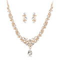 Black Silver Tone Floral Vine Teardrop Crystal Two Designs Metal Necklace and Earring Set view 5