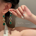 Green Crystal Floral Teardrop Hook Earrings Fashion Jewelry Accessories view 2