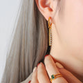 Gold Hoop Earrings Rhinestone Vertical Bar Drop Charm view 4