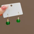 Green Glossy Round Bead Simple Gold Tone Hook Earrings view 6