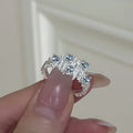 Silver Irregular Texture Open Ring Clear Blue Zircon view 3