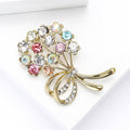 Pastel Crystal Flower Bouquet Brooch in Pastel Gold view 3