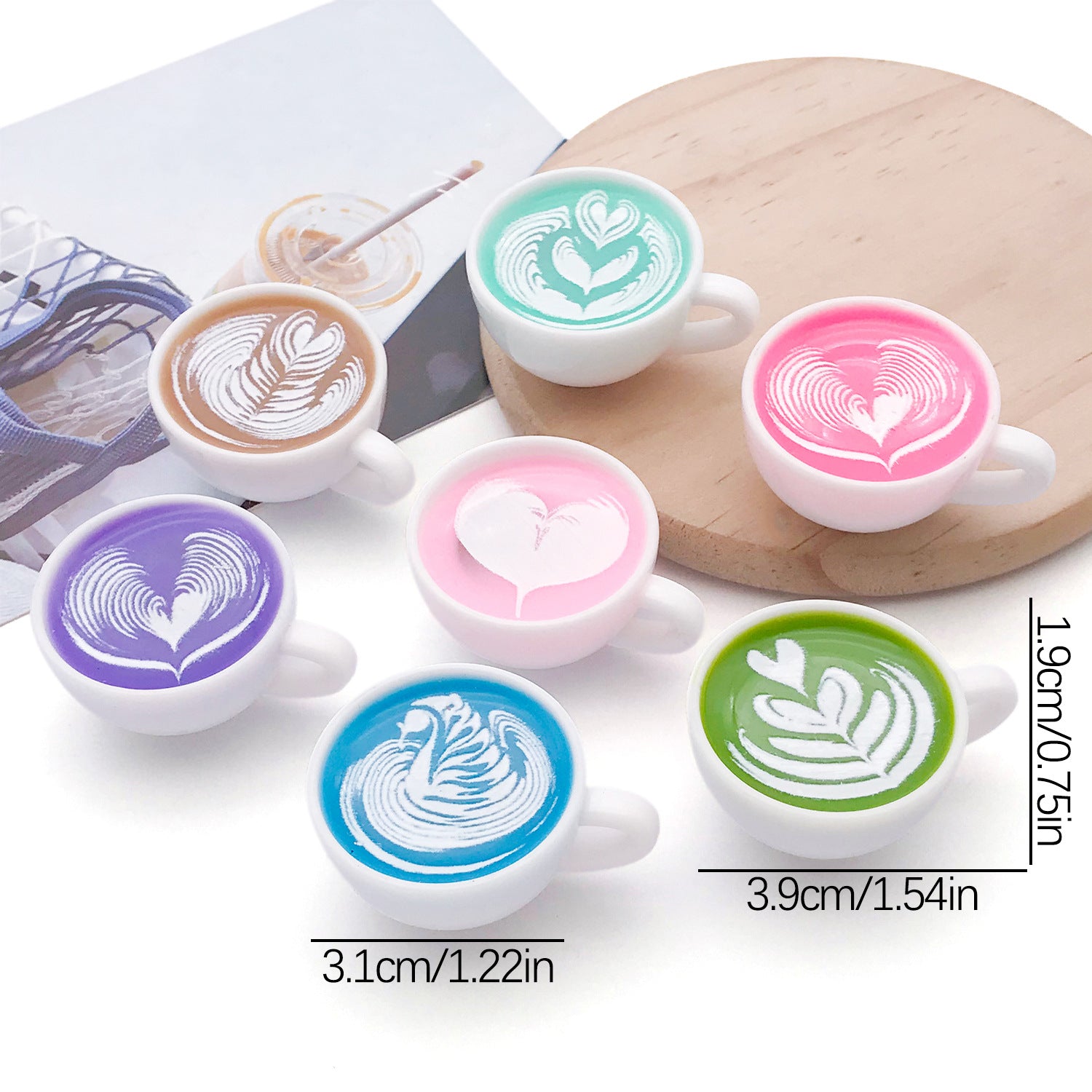 Resin Light Up Rainbow Heart Latte Coffee Cup Charm Pendant for DIY Jewelry Accessories