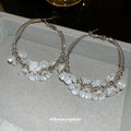 Gold Tone Hoop Earrings With White Floral and Pearl Like Accents view 4