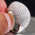 White Gold Tone Full Pave Dome Finger Ring Clear CZ Sizes 6-10 view 1