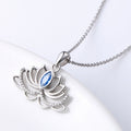 Silver Lotus Pendant Necklace Blue Marquise Center Stone view 2