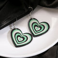 Green Layered Acrylic Heart Long Dangle Hook Earrings view 3
