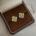 Gold Quatrefoil Knot Center Pavé Border Stud Earrings view 3