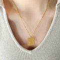 Gold Steel Abstract Body Square Pendant Chain Necklaces view 7