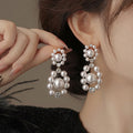 Pearl Wreath Statement Drop Earrings With Polished Metal Tone Details view 6