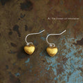 Brushed Gold Heart Drop Earrings Silver Fishhook Posts view 1