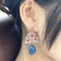 Colorful Pattern Fan Stud and Clip Dangle Earrings view 4